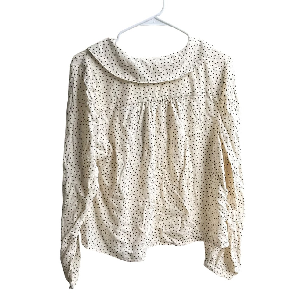 Old Navy Blouse Womens Medium Cream Polka Dot Excellent Peter Pan Collar Ribbon - Picture 3 of 4